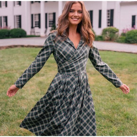 NWT Gal Meets Glam Dress Tartan Plaid Green Red Traditional Christmas Small 6 - Picture 10 of 11